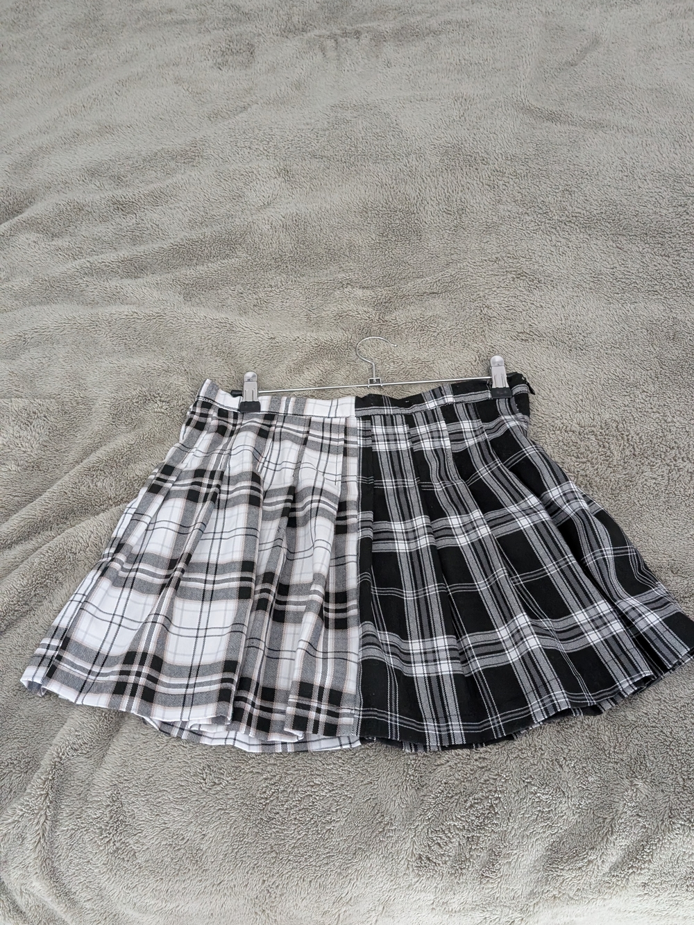 Two-Tone Black and White Plaid Pleated Mini Skirt - Dual Panel